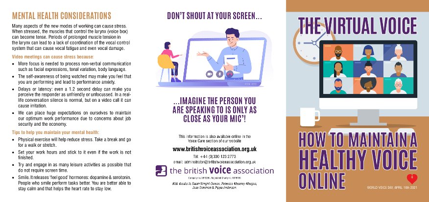 British Voice Association - World Voice Day 2021 - The Virtual Voice leaflet (outside)